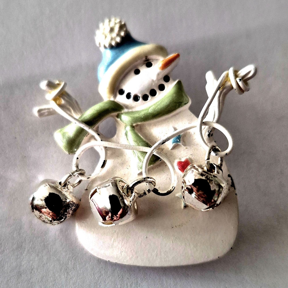 Snowman Brooch with Silver and Green Accents